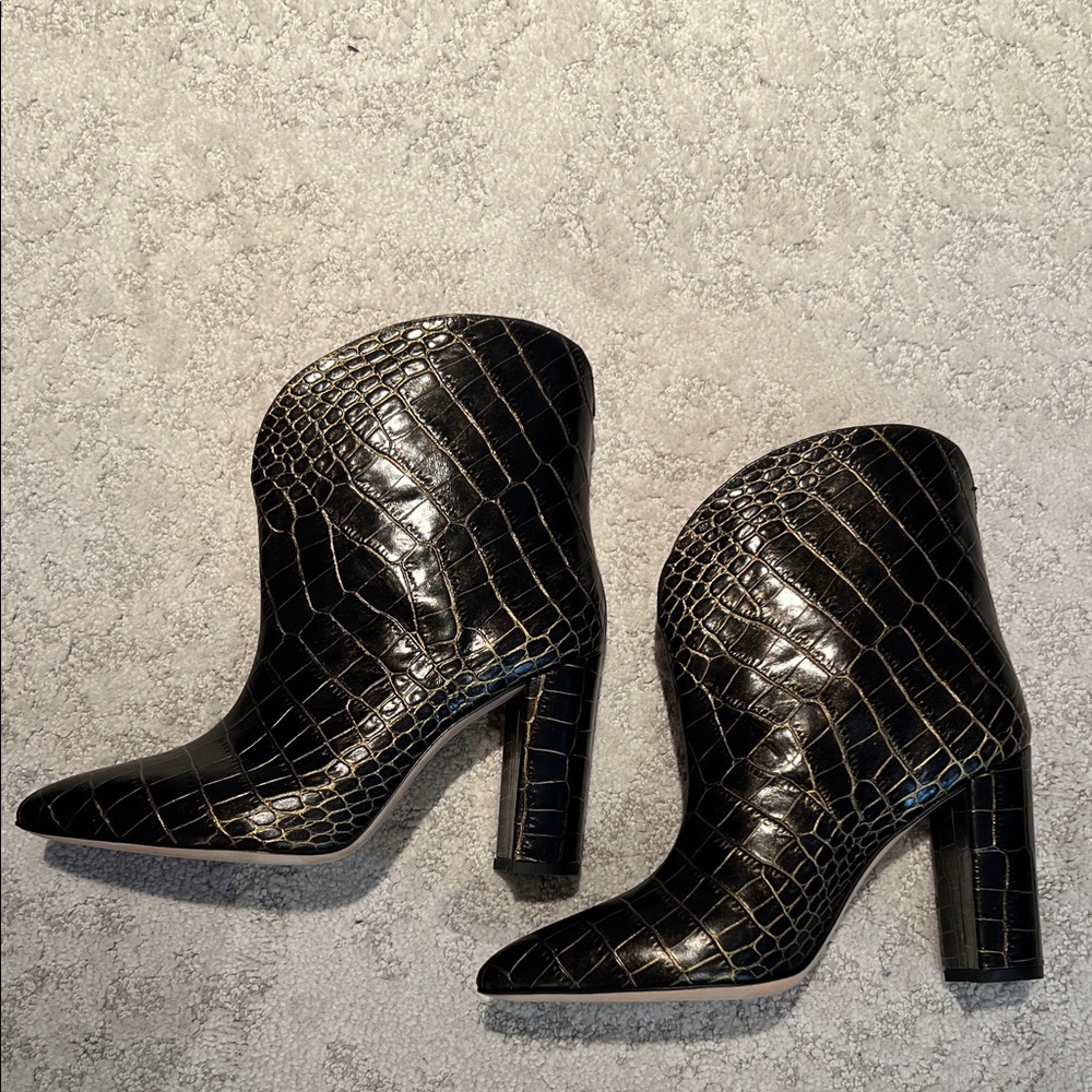 Paris Texas Black Croc and Gold Embossed Heeled Boots